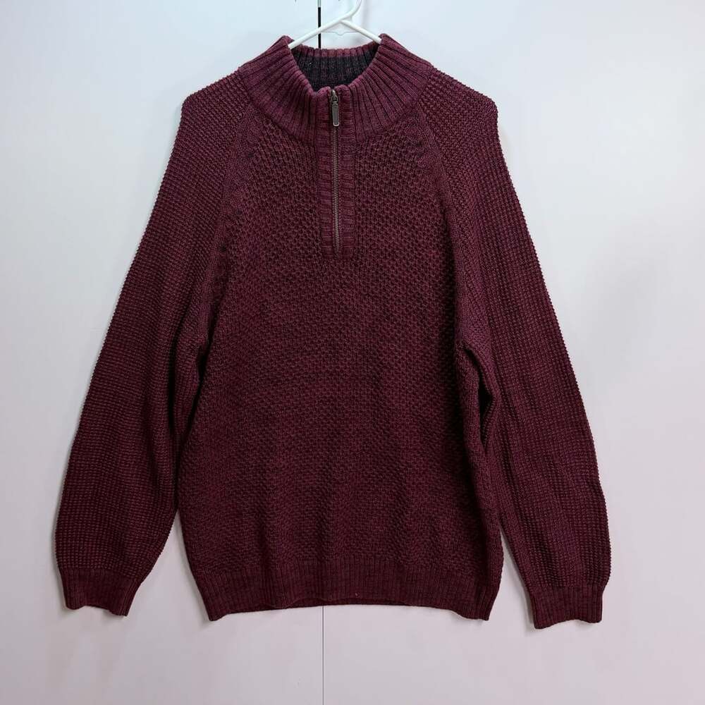 Denver Hayes Men's Burgundy Quarter-Zip Cotton Knit Pullover Sweater